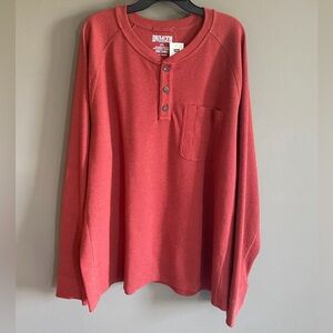 Duluth Trading Co Men's Coral Red Henley Long Sleeve Pocket Tee